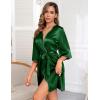 imageEkouaer Women Silk Robes Short Satin Bathrobe 34 Sleeve Kimono Bride Robe Valentines Silky Sleepwear with Pockets SXXLDark Green