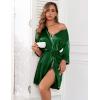 imageEkouaer Women Silk Robes Short Satin Bathrobe 34 Sleeve Kimono Bride Robe Valentines Silky Sleepwear with Pockets SXXLDark Green