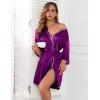 imageEkouaer Women Silk Robes Short Satin Bathrobe 34 Sleeve Kimono Bride Robe Valentines Silky Sleepwear with Pockets SXXLDark Purple