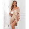 imageEkouaer Women Silk Robes Short Satin Bathrobe 34 Sleeve Kimono Bride Robe Valentines Silky Sleepwear with Pockets SXXLKhaki
