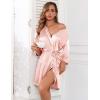imageEkouaer Women Silk Robes Short Satin Bathrobe 34 Sleeve Kimono Bride Robe Valentines Silky Sleepwear with Pockets SXXLLight Pink