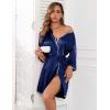 imageEkouaer Women Silk Robes Short Satin Bathrobe 34 Sleeve Kimono Bride Robe Valentines Silky Sleepwear with Pockets SXXLNavy Blue