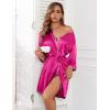 imageEkouaer Women Silk Robes Short Satin Bathrobe 34 Sleeve Kimono Bride Robe Valentines Silky Sleepwear with Pockets SXXLRose Red
