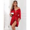 imageEkouaer Women Silk Robes Short Satin Bathrobe 34 Sleeve Kimono Bride Robe Valentines Silky Sleepwear with Pockets SXXLTrue Red
