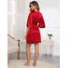 imageEkouaer Women Silk Robes Short Satin Bathrobe 34 Sleeve Kimono Bride Robe Valentines Silky Sleepwear with Pockets SXXLTrue Red