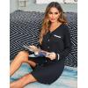 imageEkouaer Womens Nightgown VNeck Sleepwear Long Slevee Button Down NightshirtBlack