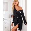 imageEkouaer Womens Nightgown VNeck Sleepwear Long Slevee Button Down NightshirtBlack
