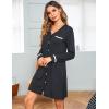 imageEkouaer Womens Nightgown VNeck Sleepwear Long Slevee Button Down NightshirtBlack