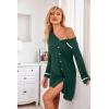 imageEkouaer Womens Nightgown VNeck Sleepwear Long Slevee Button Down NightshirtDark Green