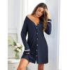 imageEkouaer Womens Nightgown VNeck Sleepwear Long Slevee Button Down NightshirtNavy Blue