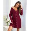 imageEkouaer Womens Nightgown VNeck Sleepwear Long Slevee Button Down NightshirtWine Red