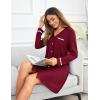 imageEkouaer Womens Nightgown VNeck Sleepwear Long Slevee Button Down NightshirtWine Red