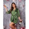 imageEkouaer Womens Satin Robe Silk Kimono Bathrobe Bridesmaid Wedding Bridal Party Robes 34 Bell Sleeve Sleepwear SXXLArmy Green