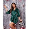 imageEkouaer Womens Satin Robe Silk Kimono Bathrobe Bridesmaid Wedding Bridal Party Robes 34 Bell Sleeve Sleepwear SXXLDark Green