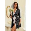 imageEkouaer Womens Satin Robes Silk Kimono Bathrobe 34 Sleeve Bridal Bridesmaids Robes Soft Silky Sleepwear SXXLBlack