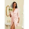 imageEkouaer Womens Satin Robes Silk Kimono Bathrobe 34 Sleeve Bridal Bridesmaids Robes Soft Silky Sleepwear SXXLFlesh Color