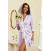 imageEkouaer Womens Satin Robes Silk Kimono Bathrobe 34 Sleeve Bridal Bridesmaids Robes Soft Silky Sleepwear SXXLLavender