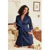 imageEkouaer Womens Satin Robes Silk Kimono Bathrobe 34 Sleeve Bridal Bridesmaids Robes Soft Silky Sleepwear SXXLNavy Blue