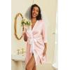 imageEkouaer Womens Satin Robes Silk Kimono Bathrobe 34 Sleeve Bridal Bridesmaids Robes Soft Silky Sleepwear SXXLPastel Pink