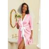 imageEkouaer Womens Satin Robes Silk Kimono Bathrobe 34 Sleeve Bridal Bridesmaids Robes Soft Silky Sleepwear SXXLPink