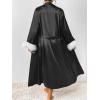 imageEkouaer Womens Silk Robes Feather Trim Bride Bridesmaid Kimono Satin Bathrobe Long Sexy Silky Sleepwear with 34 SleeveBlack