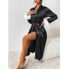 imageEkouaer Womens Silk Robes Feather Trim Bride Bridesmaid Kimono Satin Bathrobe Long Sexy Silky Sleepwear with 34 SleeveBlack