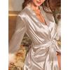 imageEkouaer Womens Silk Robes Feather Trim Bride Bridesmaid Kimono Satin Bathrobe Long Sexy Silky Sleepwear with 34 SleeveChampagne