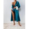 imageEkouaer Womens Silk Robes Feather Trim Bride Bridesmaid Kimono Satin Bathrobe Long Sexy Silky Sleepwear with 34 SleeveTeal Green