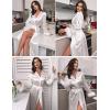 imageEkouaer Womens Silk Robes Feather Trim Bride Bridesmaid Kimono Satin Bathrobe Long Sexy Silky Sleepwear with 34 SleeveWhite