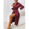 imageEkouaer Womens Silk Robes Feather Trim Bride Bridesmaid Kimono Satin Bathrobe Long Sexy Silky Sleepwear with 34 SleeveWine Red