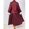 imageEkouaer Womens Silk Robes Feather Trim Bride Bridesmaid Kimono Satin Bathrobe Long Sexy Silky Sleepwear with 34 SleeveWine Red