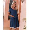 imageEkouaer Womens Zipper Front Housecoats Short Sleeve Bathrobes Lace Trim Nightgown with PocketsNavy Blue