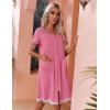 imageEkouaer Womens Zipper Front Housecoats Short Sleeve Bathrobes Lace Trim Nightgown with PocketsPink