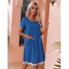 imageEkouaer Womens Zipper Front Housecoats Short Sleeve Bathrobes Lace Trim Nightgown with PocketsRoyal Blue