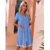 imageEkouaer Womens Zipper Front Housecoats Short Sleeve Bathrobes Lace Trim Nightgown with PocketsSky Blue