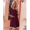 imageEkouaer Womens Zipper Front Housecoats Short Sleeve Bathrobes Lace Trim Nightgown with PocketsWine Red