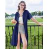 imageEkouaer Zipper Robes for Women Knee Length Bathrobe Lightweight Housecoat Short Sleeve Nightgown with Pockets S3XLNavy Blue