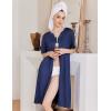 imageEkouaer Zipper Robes for Women Knee Length Bathrobe Lightweight Housecoat Short Sleeve Nightgown with Pockets S3XLNavy Blue