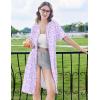 imageEkouaer Zipper Robes for Women Knee Length Bathrobe Lightweight Housecoat Short Sleeve Nightgown with Pockets S3XLPurple Blue Stripes