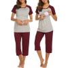 imageEkouaer Nursing Pajamas Set for Women Black Capri Maternity Pajama Set Raglan Short Sleeve Nursing Pajamas OutfitsWine Red