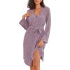 imageEkouaer Robe for Women Ribbed Knit Bathrobe Soft Knee Length Kimono Robes Ladies Sleepwear with Pockets SXXLPurple