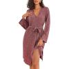 imageEkouaer Robe for Women Ribbed Knit Bathrobe Soft Knee Length Kimono Robes Ladies Sleepwear with Pockets SXXLWine Red