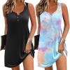 imageEkouaer Tank Nightgowns for Women 2 Pack Sexy Night Gown Sleeveless Sleepwear Soft Sleep Dress Button SleepshirtBlackblue Tiedye