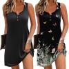 imageEkouaer Tank Nightgowns for Women 2 Pack Sexy Night Gown Sleeveless Sleepwear Soft Sleep Dress Button SleepshirtBlackfloral Black