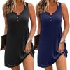 imageEkouaer Tank Nightgowns for Women 2 Pack Sexy Night Gown Sleeveless Sleepwear Soft Sleep Dress Button SleepshirtBlacknavy Blue