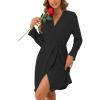 imageEkouaer Women Robe Ribbed Knit Soft Bathrobe Knee Length Robes Stretchy Short Sleepwear with PocketsBlack