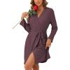 imageEkouaer Women Robe Ribbed Knit Soft Bathrobe Knee Length Robes Stretchy Short Sleepwear with PocketsBurgundy