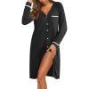 imageEkouaer Womens Nightgown VNeck Sleepwear Long Slevee Button Down NightshirtBlack