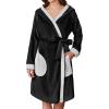 imageEkouaer Womens Robes Knee Length Hooded Bathrobe Cute House Coats with Pockets Black Large