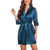 imageEkouaer Womens Satin Robe Silk Kimono Bathrobe Bridesmaid Wedding Bridal Party Robes 34 Bell Sleeve Sleepwear SXXLBlue Green